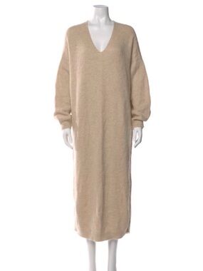 Lauren Manoogian Cream V-Neck Maxi Alpaca Knit Dress